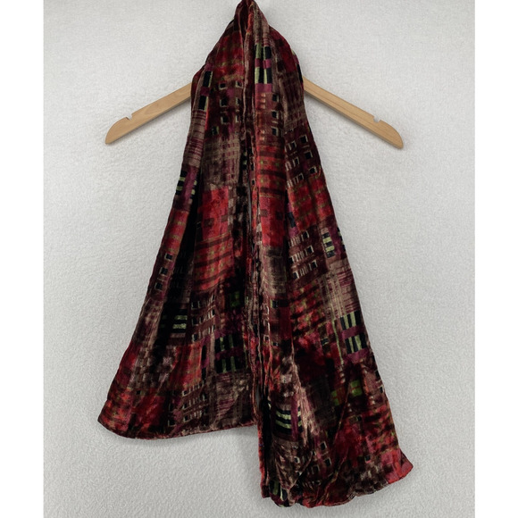 IDEA PLUS Scarf Womens Fleece Geometric Wrap Rectangle Velvet Maroon 10 x 54 in - Picture 1 of 10